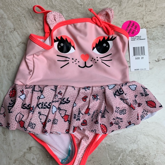 Betsey Johnson Cat Little Girl One Piece Swimsuit - Picture 2 of 6